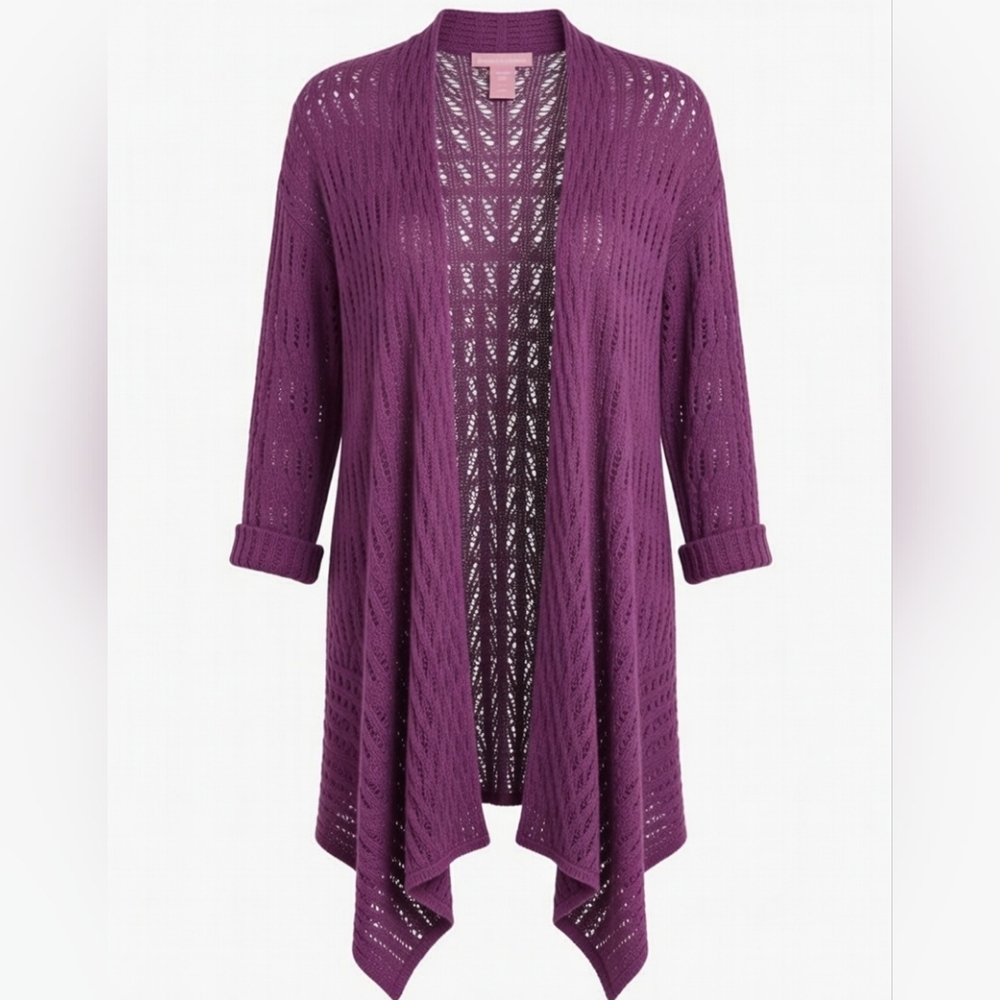 Woman Within Purple Open-Front Cardigan